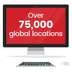 illustrated computer reading "over 75,000 global locations"