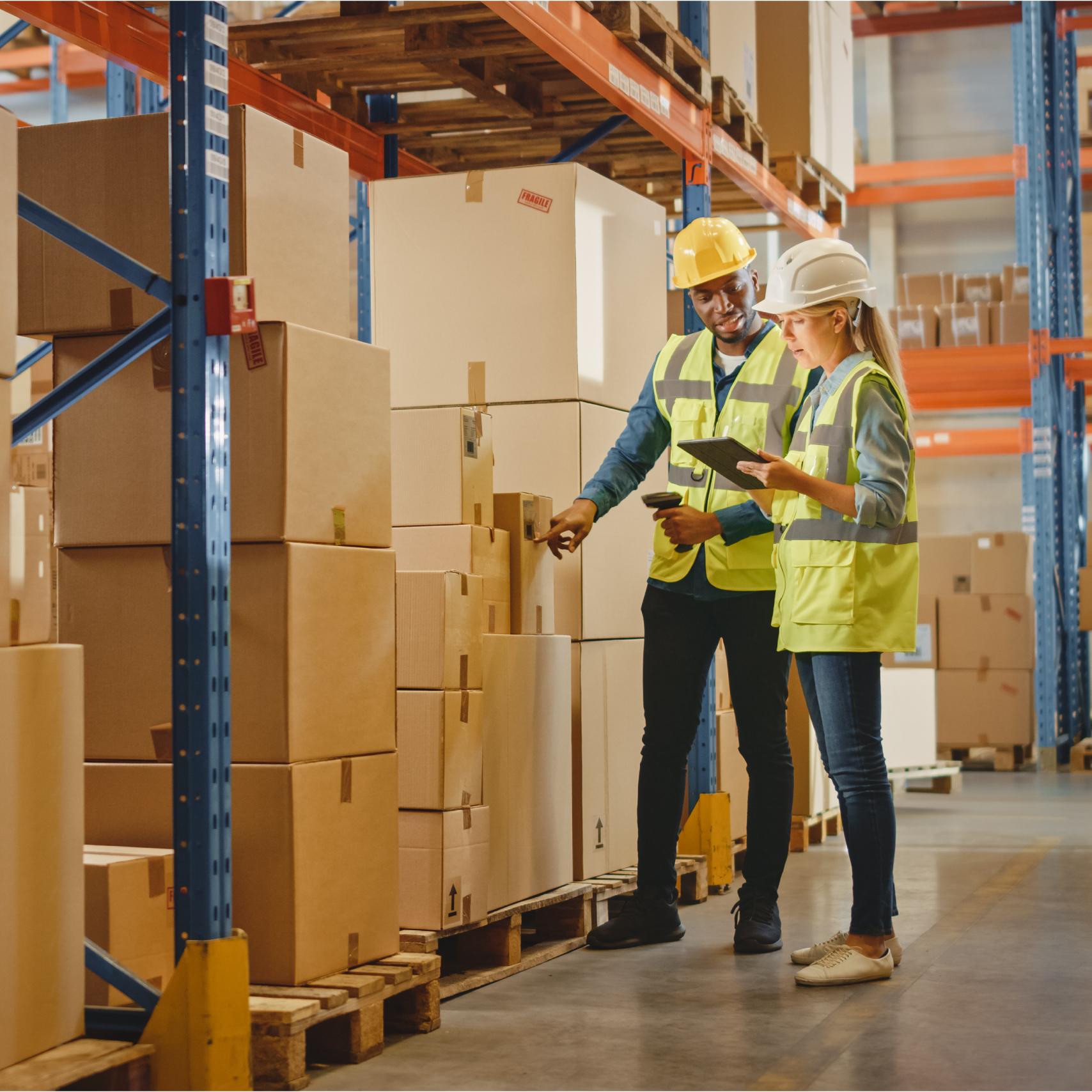 people working in a warehouse